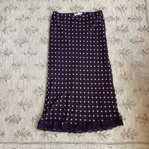 Polka Dot Lace Brown Midi Skirt, Small